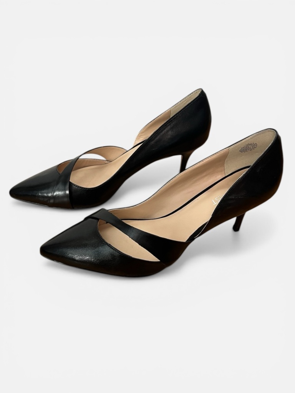 Nine West Black Leather Pointed Toe Heels D’Orsay Pumps Kitten Heel 9.5